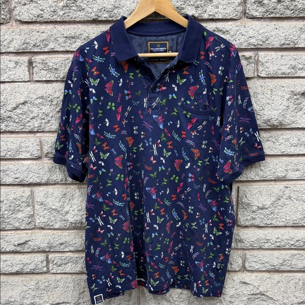 Colorful Patterned Polo Shirt with Butterfly Print